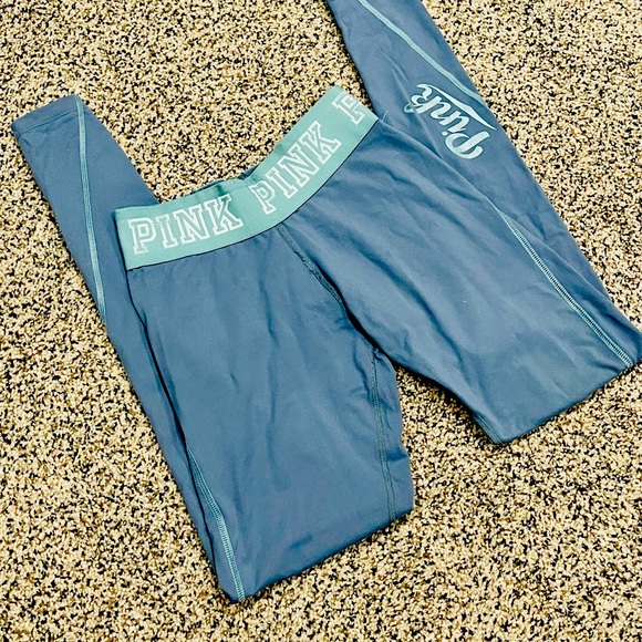 PINK Victoria's Secret Leggings Ultimate High Waist Logo Wide Band Blue SZ SMALL - Picture 7 of 13